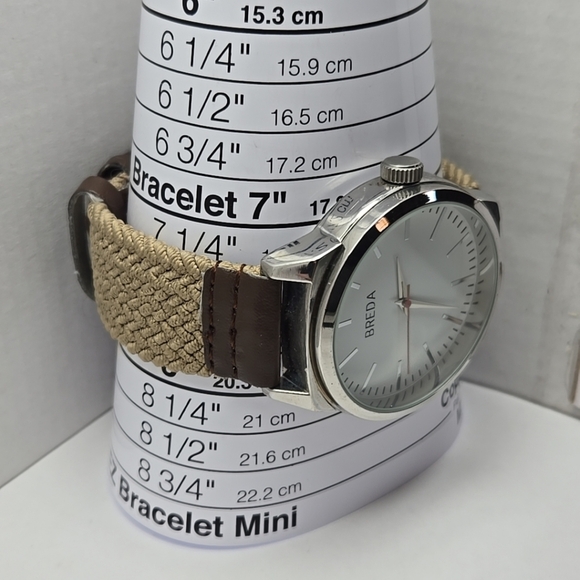 Mens Breda Silver Tone Watch On Woven Band White Dial New Battery - Picture 6 of 9